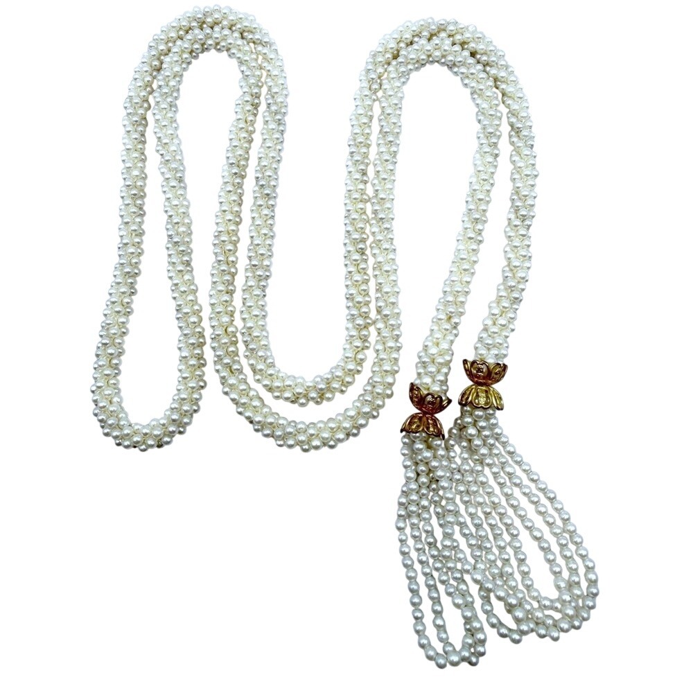 Long Faux Pearl Flapper Necklace 48" Twisted Strand No Clasp Endless Layering